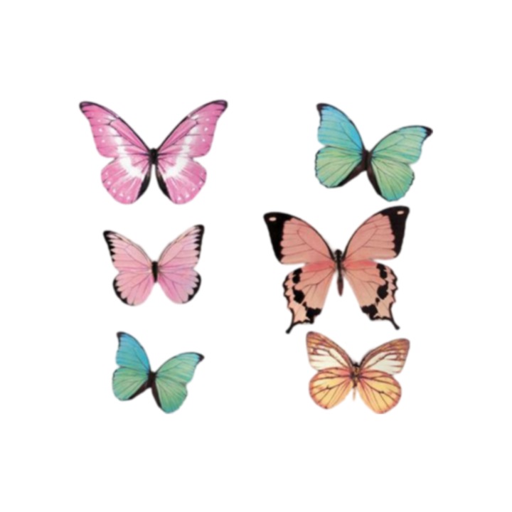 Комплект стикери за стена, модел 6 пеперуди, холограмни, 3D, 21x19см, многоцветни