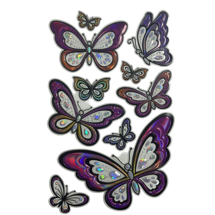 Комплект стикери за стена, модел 10 пеперуди, холограмни, 3D, 32x50см, многоцветни