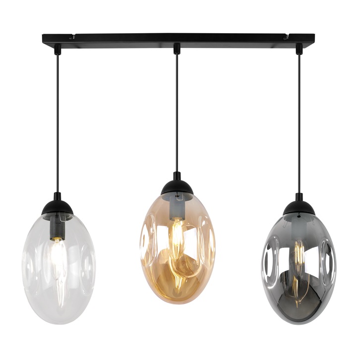 Тройна висяща лампа, Light-Home, VIGO 2579/3/MIX, черна, стъкло, 109см, прозрачна/графит/мед