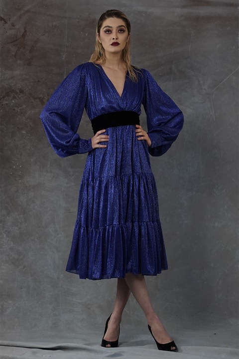 MIAU By Clara Rotescu, Rochie midi evazata cu decolteu in V Talalaia, Albastru