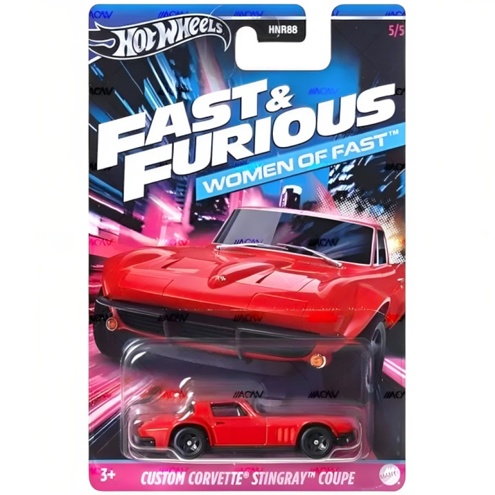 Hot Wheels fémes autó, egyedi Corvette Stingray, Women of Fast Collection, 1:64, piros