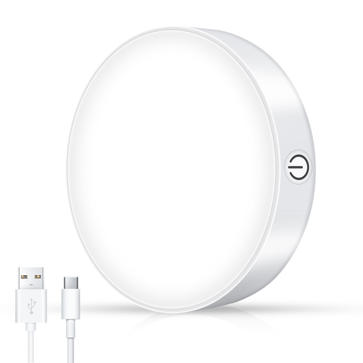 Lampa SMART LED, Fara fir, Luminozitate reglabila, Baterie de 1000mAh reincarcare rapida USB, Consum redus 0.6W, Culoare Alb, Lumina rece