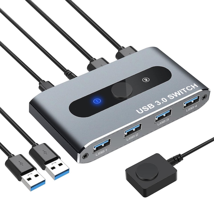 Switch USB 3.0, 2 PC-uri, 2 intrari - 4 porturi iesire, 5Gbps, Techly, IUSB-SW3024