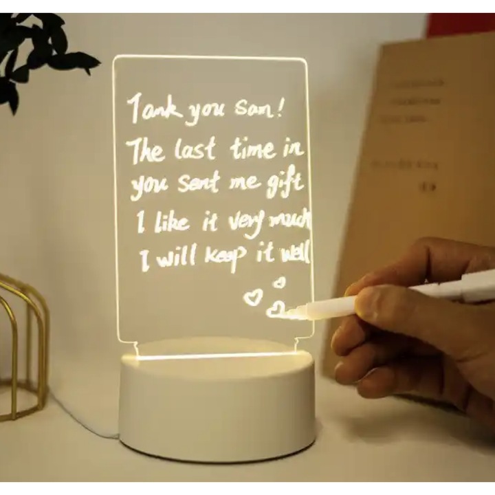 Testreszabható LED lámpa, akril, USB tápegység, ceruza üzenetekhez