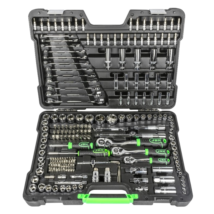 Комплект гаечни шестограми JBM, 216, 1/2 инча, 1/4 инча, 3/8 инча квадратно задвижване, хромирано покритие, пластмасова кутия