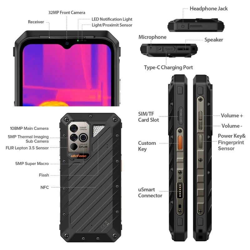 Telefon mobil Ulefone Power Armor 18T Ultra Negru, 5G, 108MP