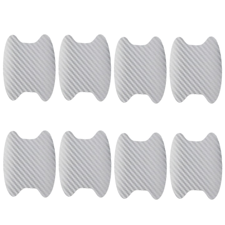 Set 8 autocolante universale de protectie pentru manerul usii masinii, Minetgnon®, Carbon, 68x85mm, Alb