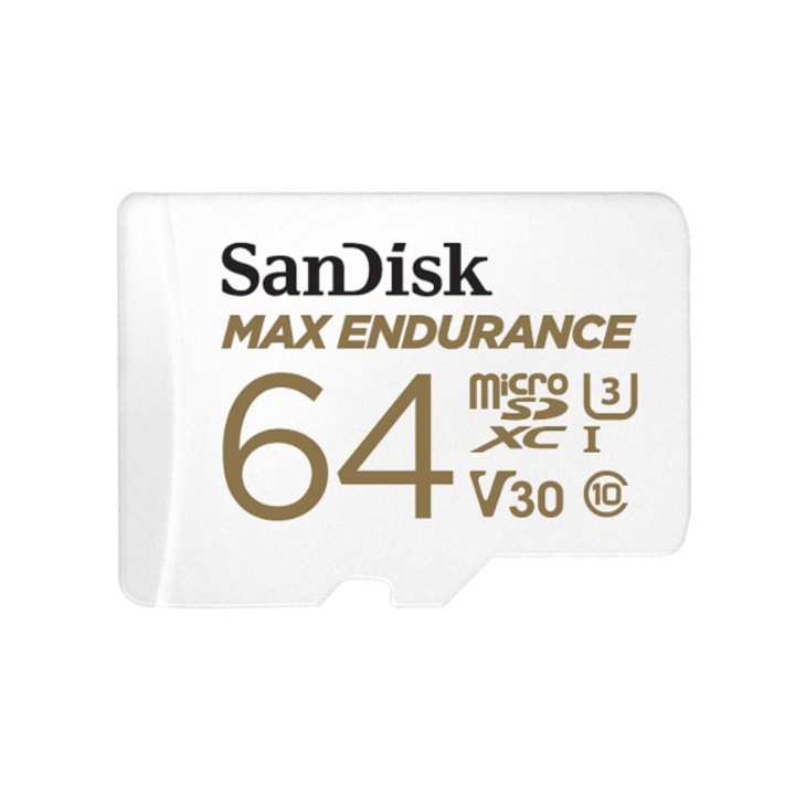 Card de memorie SanDisk micro SD Max Endurance Video 64 GB, Class 10, V30, UHS-I U3 + adaptor