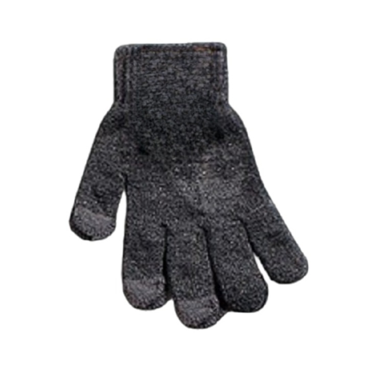 Manusi de dama, gri, cu strasuri de culoare argintie, cu functie touchscreen