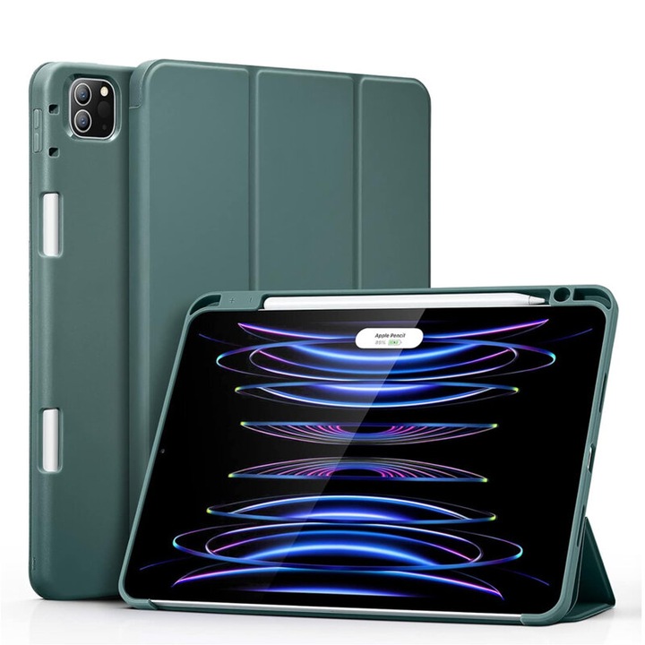 Защитен флип капак за таблет, съвместим с Apple iPad Pro 11" 2021/2022, Rebound Pencil, със стойка, слот за писалка, екологична кожа, зелен