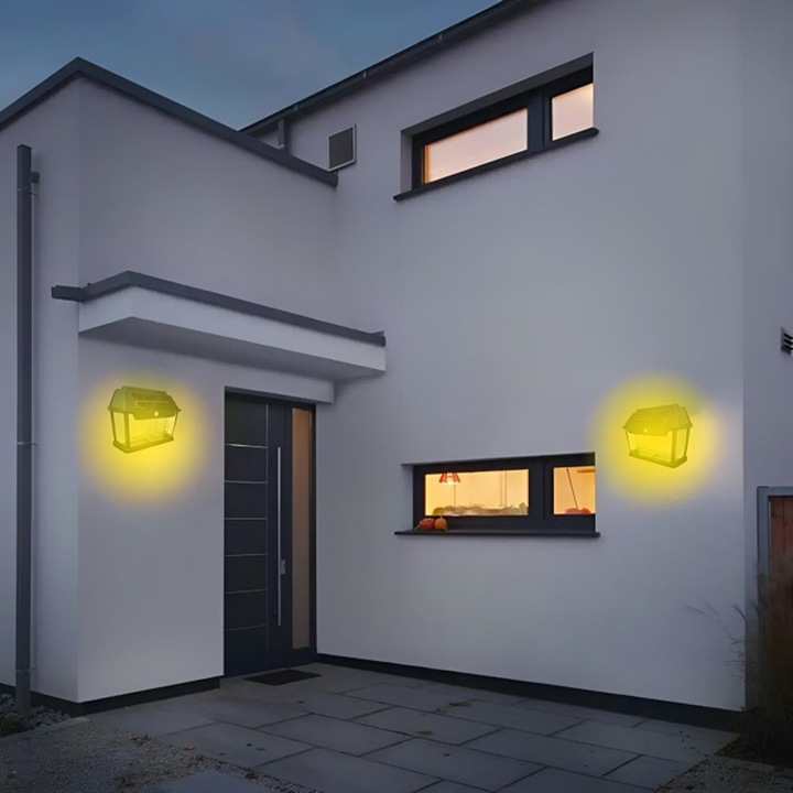 Lampa Solara de Perete SIKS Cu 3 Becuri LED, Pentru Exterior, Cu Senzor de Miscare si Lumina, Incarcare Solara, Acumulator Integrat 1800 mAh, Fara Fir, 3 Moduri de Lumina, 38W, 600 Lumeni, Rezistent la Apa, HW9993W, Culoare Negru