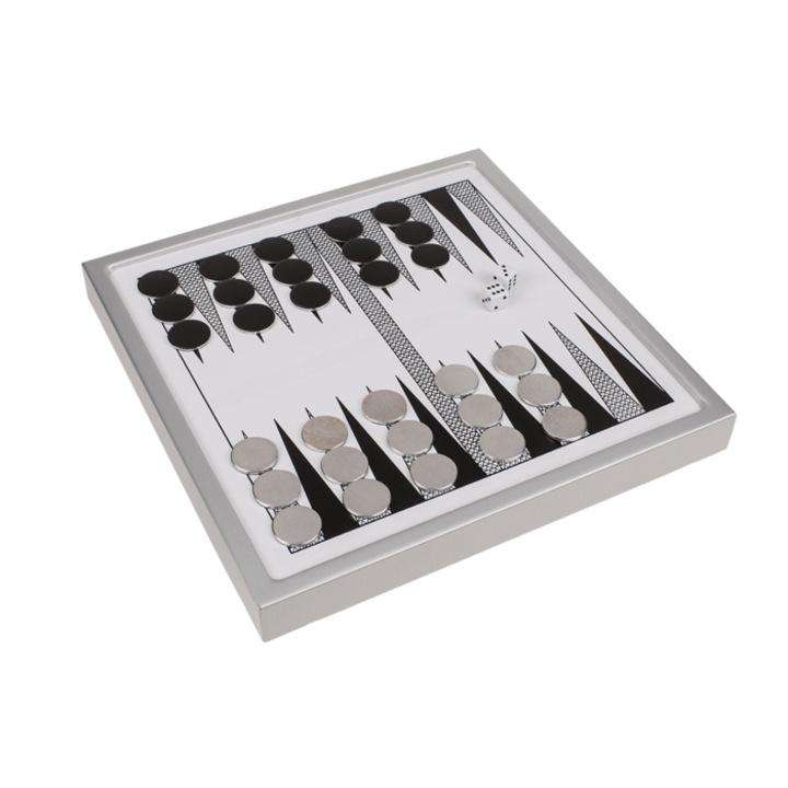 Joc de table Backammon, Out of the blue, Metal, Negru/Alb