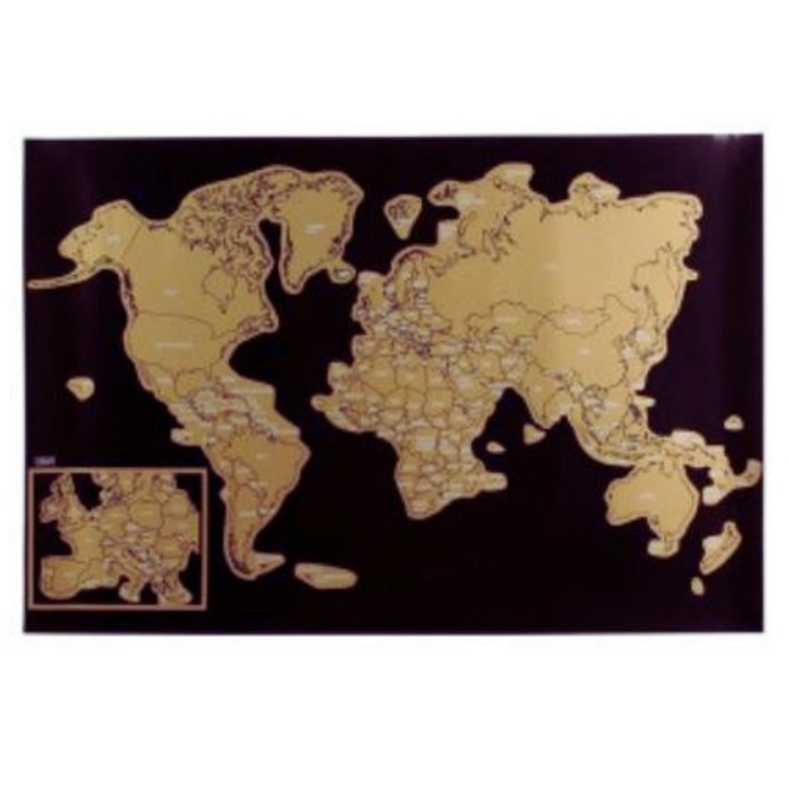 Карта на света с възможност за драскане, CMP Paris, многоцветна, картон, 60 x 40 см
