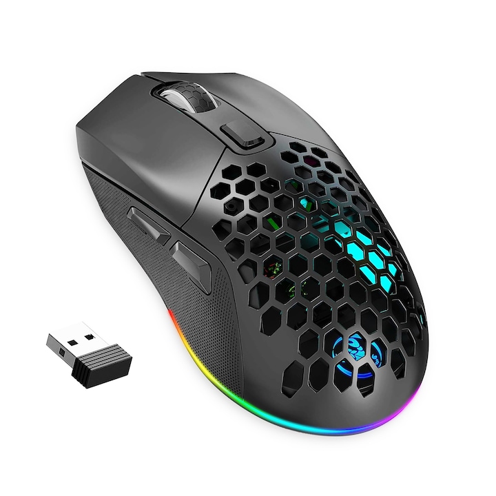 Професионална безжична мишка за дома и офиса ODISSEY LIFE®, 4800 Dpi, акумулаторна, RGB осветление, двоен режим BT 5.1 и безжична, двойно магнитно покритие, черно