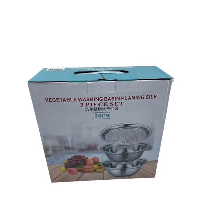 Rozsdamentes acél tál szűrővel és reszelővel, 26 cm, Clini