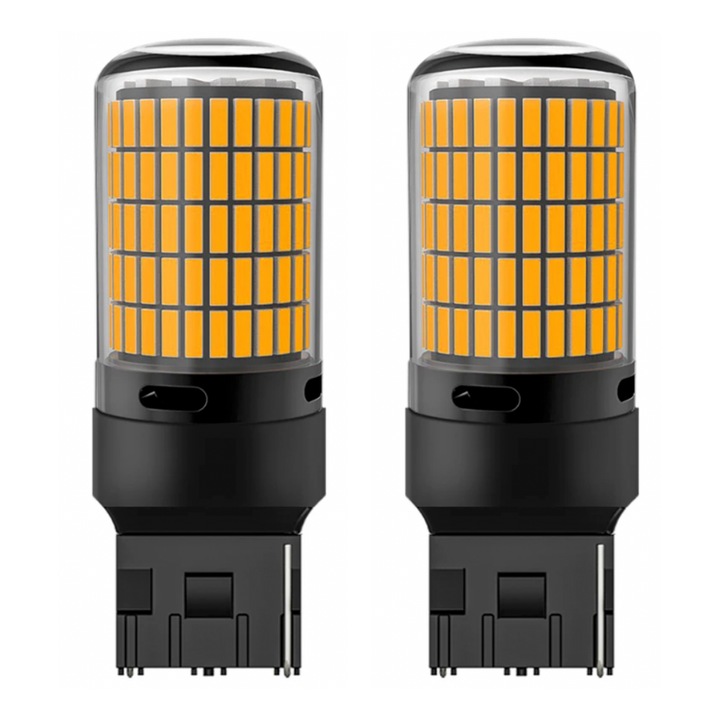 Set 2 Becuri Led Semnalizare, LOONATIQ, T20, W21W, WY21W, Canbus, Fara eroare, Non polar, O singura faza, 144 smd