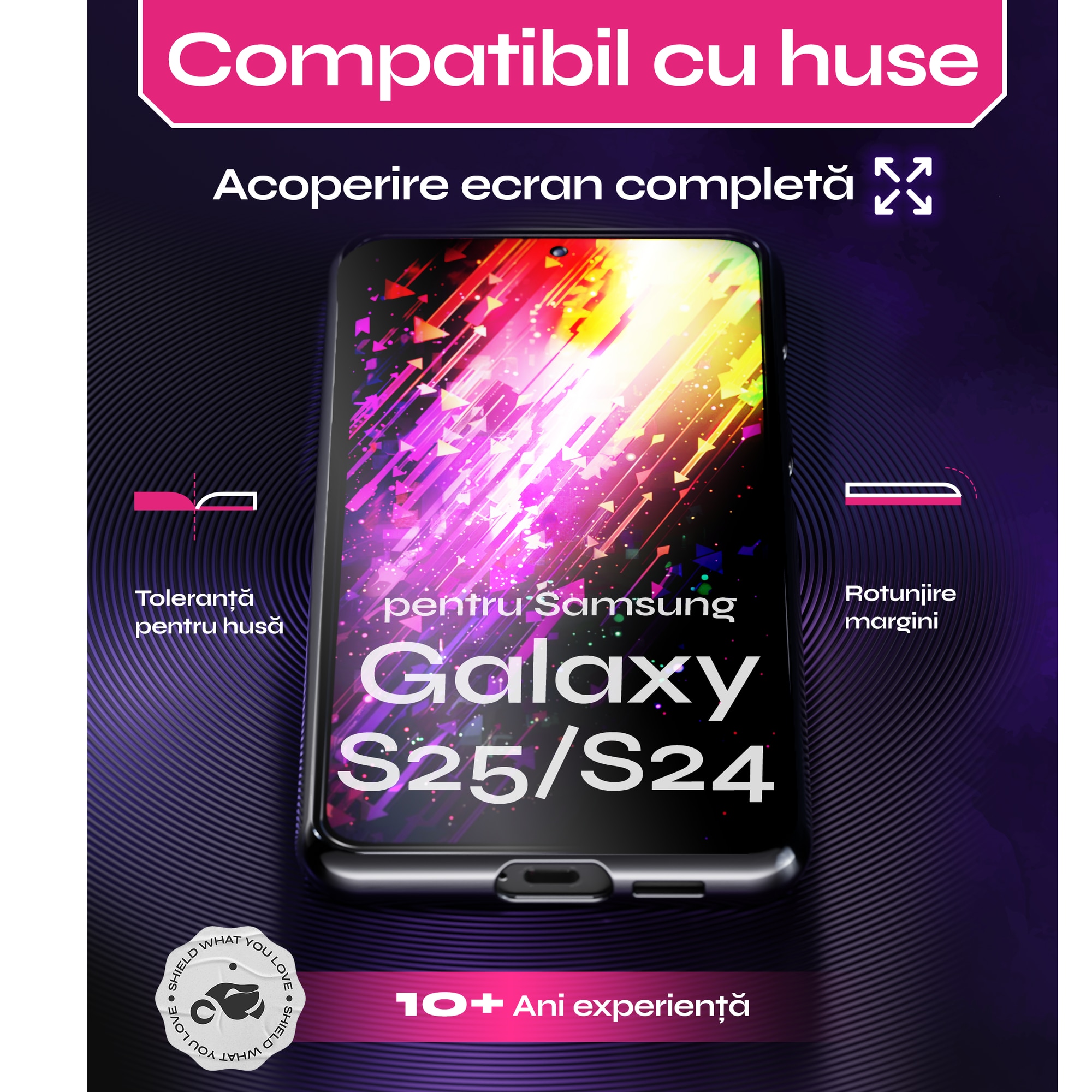 Set 2 Folii sticla compatibil cu Samsung Galaxy S25/S24, DefenSlim, instalare usoara si rapida cu dispozitiv de potrivire automata in 30 sec cu Easy Install Kit patentat, protectie telefon