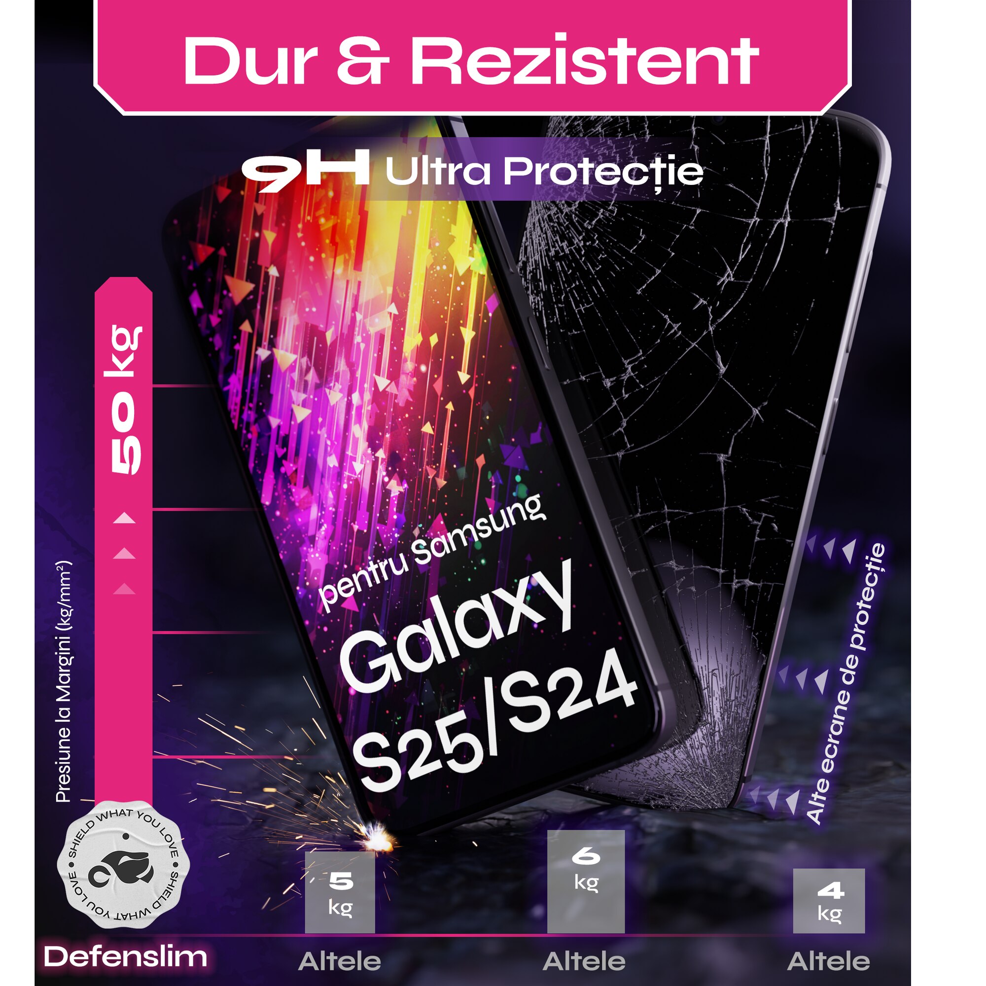 Set 2 Folii sticla compatibil cu Samsung Galaxy S25/S24, DefenSlim, instalare usoara si rapida cu dispozitiv de potrivire automata in 30 sec cu Easy Install Kit patentat, protectie telefon