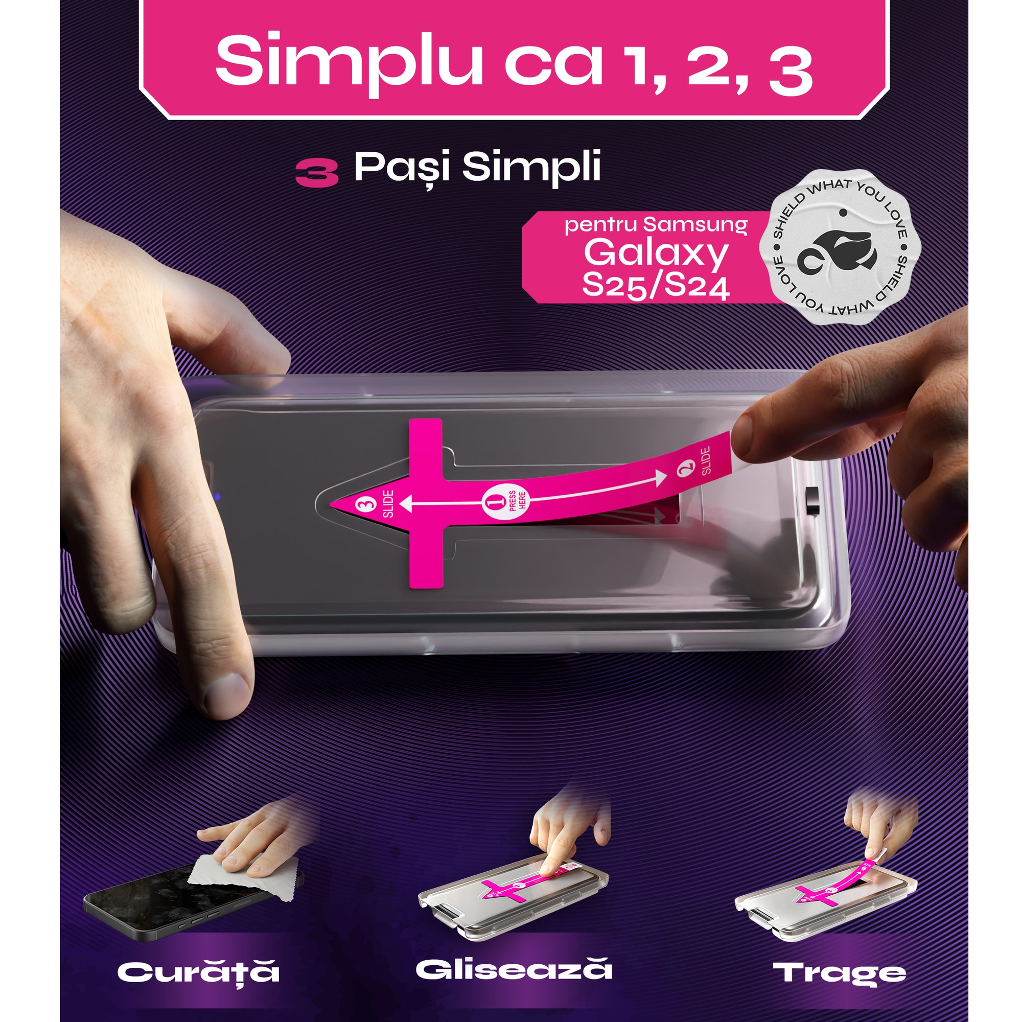 Set 2 Folii sticla compatibil cu Samsung Galaxy S25/S24, DefenSlim, instalare usoara si rapida cu dispozitiv de potrivire automata in 30 sec cu Easy Install Kit patentat, protectie telefon