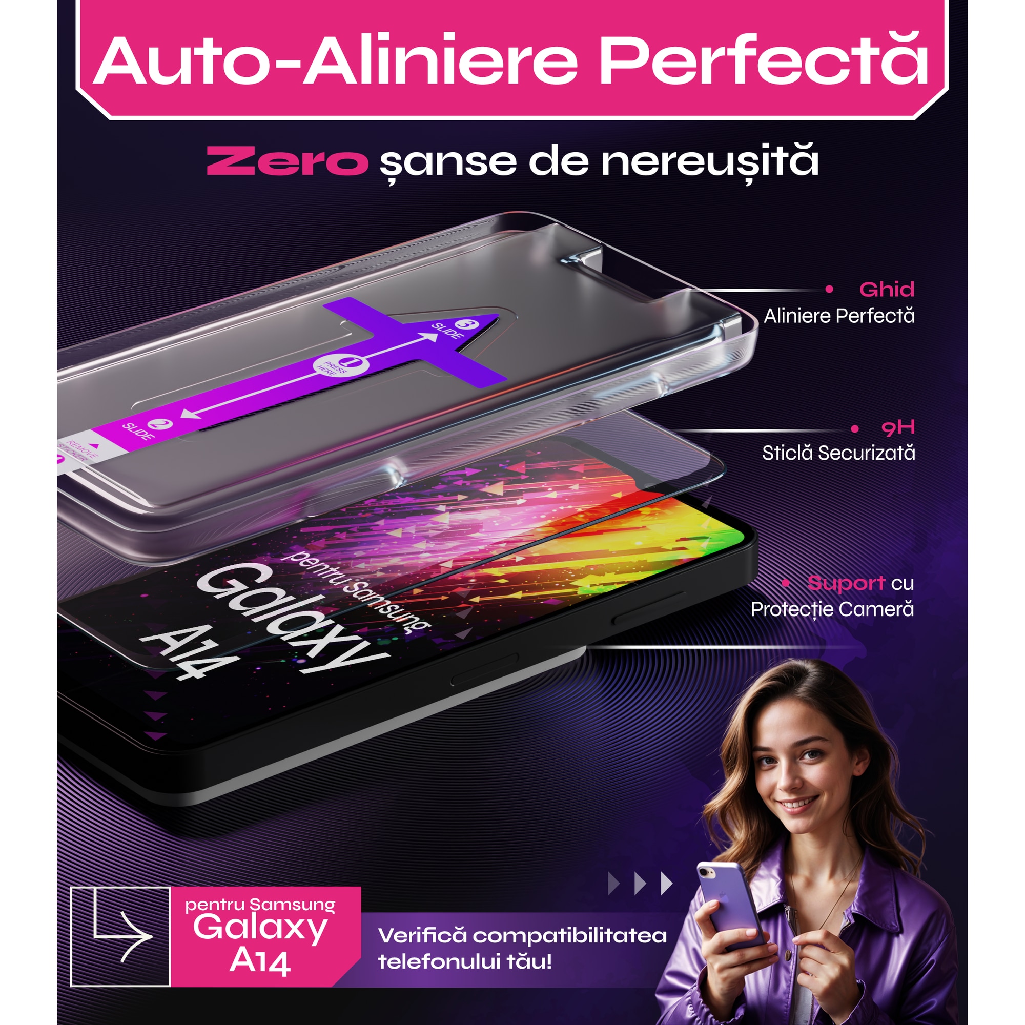 Set 2 Folii sticla compatibil cu Samsung Galaxy S25 Plus / S24 PLUS, DefenSlim, instalare usoara si rapida cu dispozitiv de potrivire automata in 30 sec cu Easy Install Kit patentat, protectie telefon