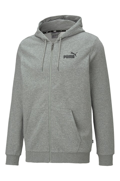 Puma, Худи Essentials с цип и лого, Меланж тъмно сиво