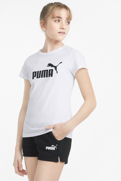 Puma, Set de pantaloni scurti si tricou cu imprimeu logo - 2 piese, Alb/Negru