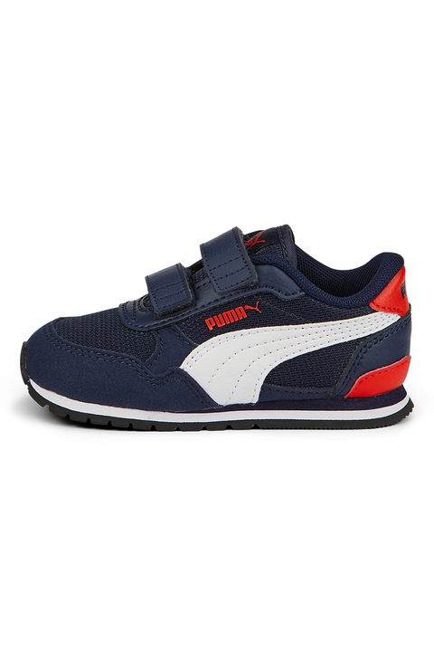 Puma, Pantofi sport cu velcro si insertii textile ST Runner v3, Rosu/Alb/Bleumarin