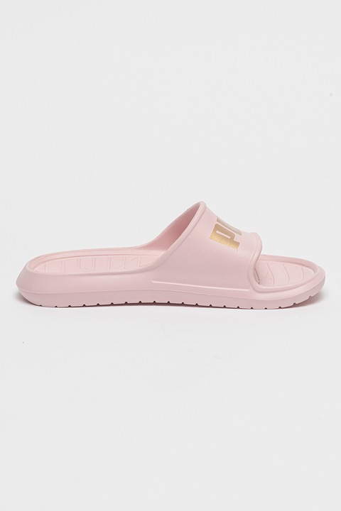Puma, Papuci cu imprimeu logo Divecat v2 Lite, Auriu/Roz pastel