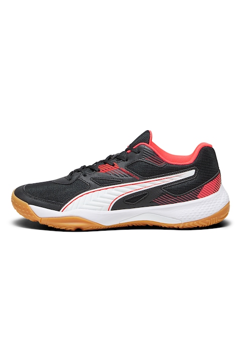 Puma, Спортни обувки Solarflash II Indoor с еко кожа, Бял/Корал/Черен