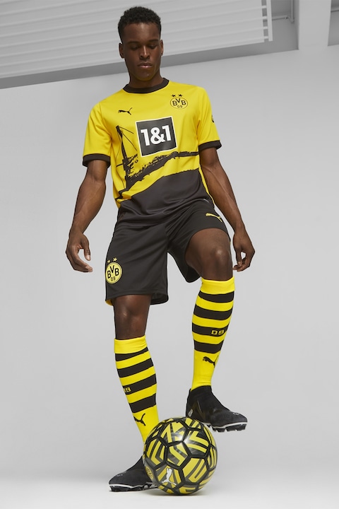 Puma, Tricou cu dryCELL si decolteu la baza gatului, pentru fotbal Borussia Dortmund, Galben/Negru