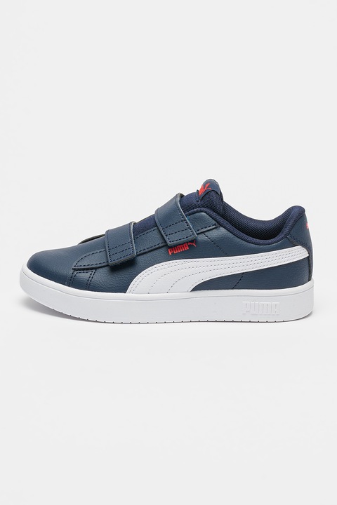 Puma, Pantofi sport Rickie Classic cu velcro, Alb/Bleumarin