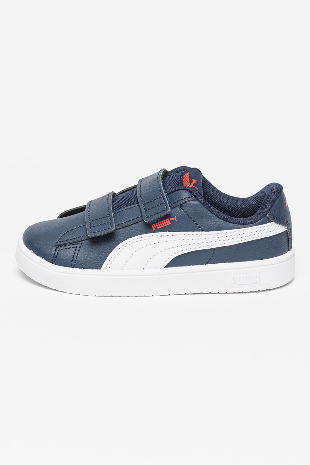 Puma, Pantofi sport Rickie de piele ecologica cu velcro, Alb, Bleumarin, 20 EU