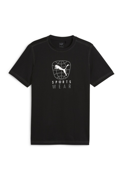 Puma, Tricou cu decolteu la baza gatului si imprimeu logo, Negru