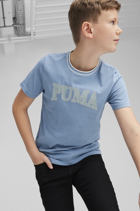 Puma, Tricou de bumbac cu imprimeu logo Squad, Albastru prafuit