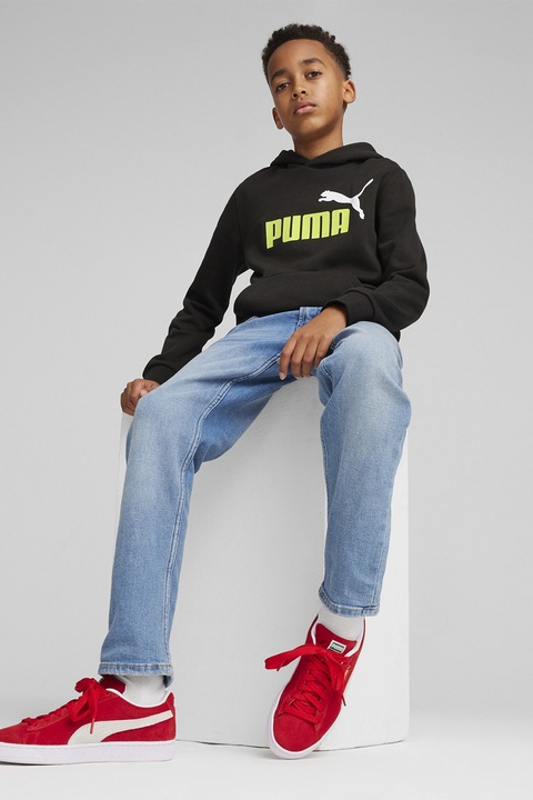 Puma, Essentials+ kapucnis pulóver kenguruzsebbel, Limezöld/Fekete