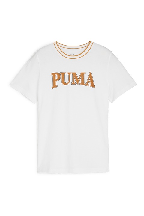 Puma, Tricou de bumbac cu imprimeu logo Squad, Alb/Portocaliu