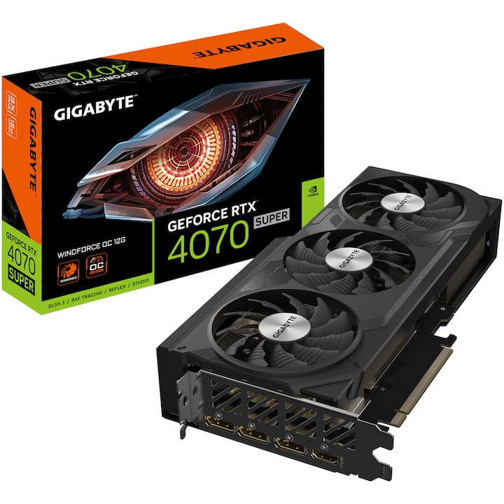 GIGABYTE GeForce RTX™ 4070 Super WindForce3 OC Videokártya, 12 GB GDDR6X, 192 bites