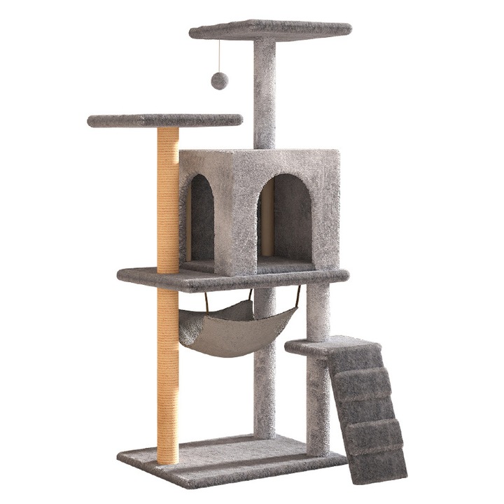 Игрален комплект за котки, Senmase, Sisal/Plus, 40x50x125 см, Сиво/Кремаво