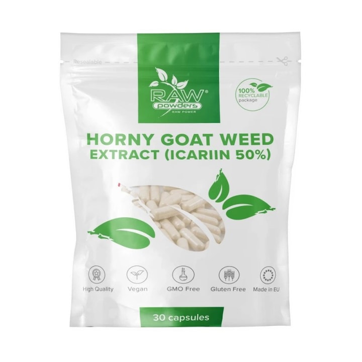 Supliment alimentar Horny Goat Weed (Iarba Caprei nebune) Icariin 50% 200mg 30 Capsule, Raw Powders