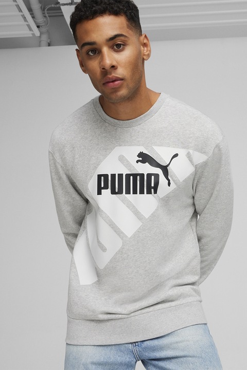 Puma, Bluza de trening cu imprimeu logo Power, Negru/Alb/Gri melange