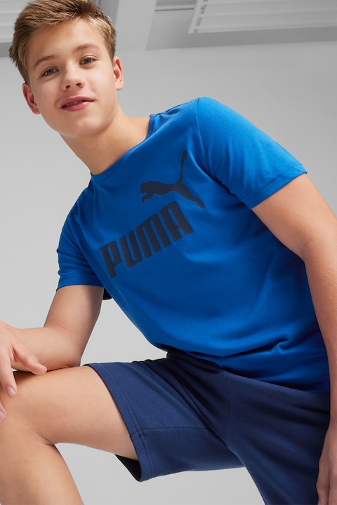 Puma, Tricou de bumbac cu imprimeu logo, Albastru royal/Negru