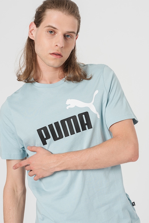 Puma, Памучна тениска Essentials+ 2 с лого, Пастелносин