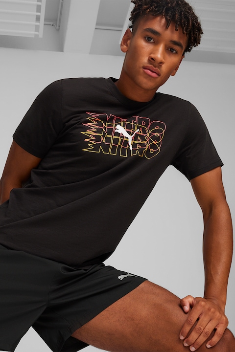 Puma, Tricou cu imprimeu logo pentru fitness Nitro, Negru