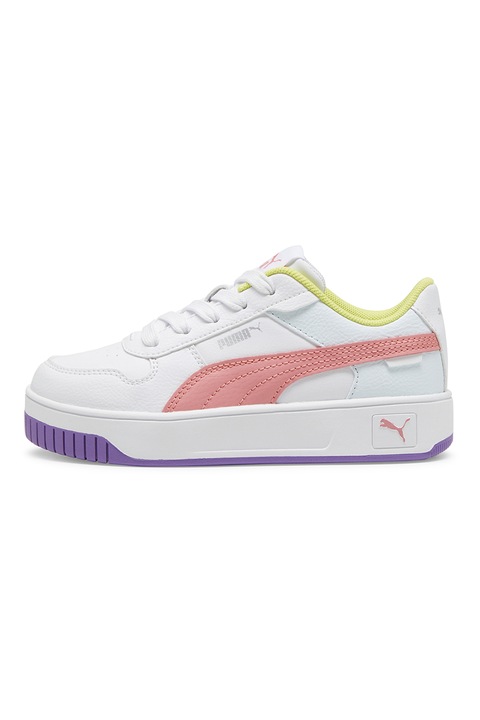 Puma, Pantofi sport de piele ecologica Carina Street, Alb/Coral