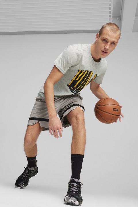 Puma, Баскетболна тениска с лого, Черен/Светло сив