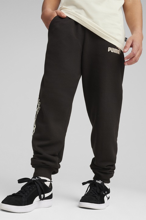 Puma, Спортен панталон ESS+. Mid 90s с лого, Бял/Черен