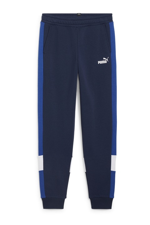 Puma, Спортен панталон Essentials с цветен блок, Бял/Ултрамарин синьо/Кралско Синьо
