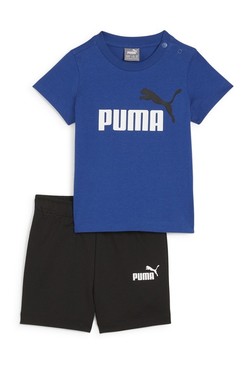 Puma, Set de tricou si pantaloni scurti din bumbac Minicats, Alb/Albastru royal/Negru
