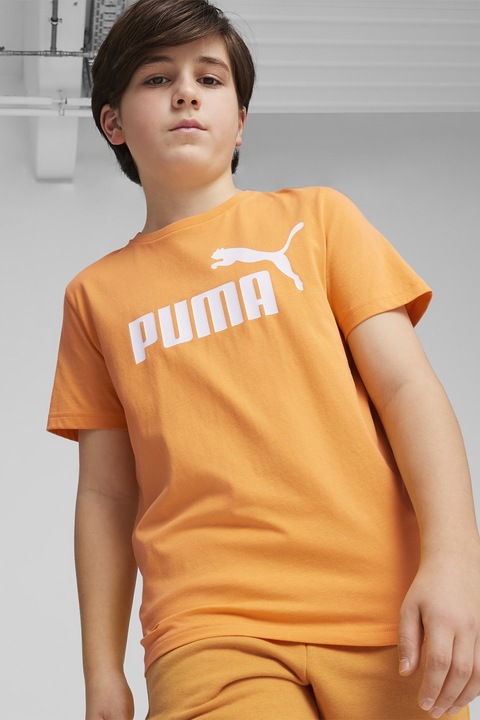 Puma, Tricou de bumbac cu imprimeu logo, Alb/Portocaliu pal
