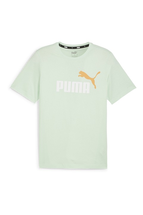 Puma, Tricou de bumbac cu imprimeu logo Essentials+2, Alb/Portocaliu/Verde pal